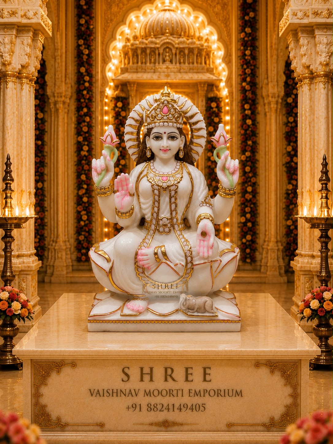 Premium White Marble Goddess Lakshmi Murti | Handcrafted Marble Maa Lakshmi Idol for Home & Temple