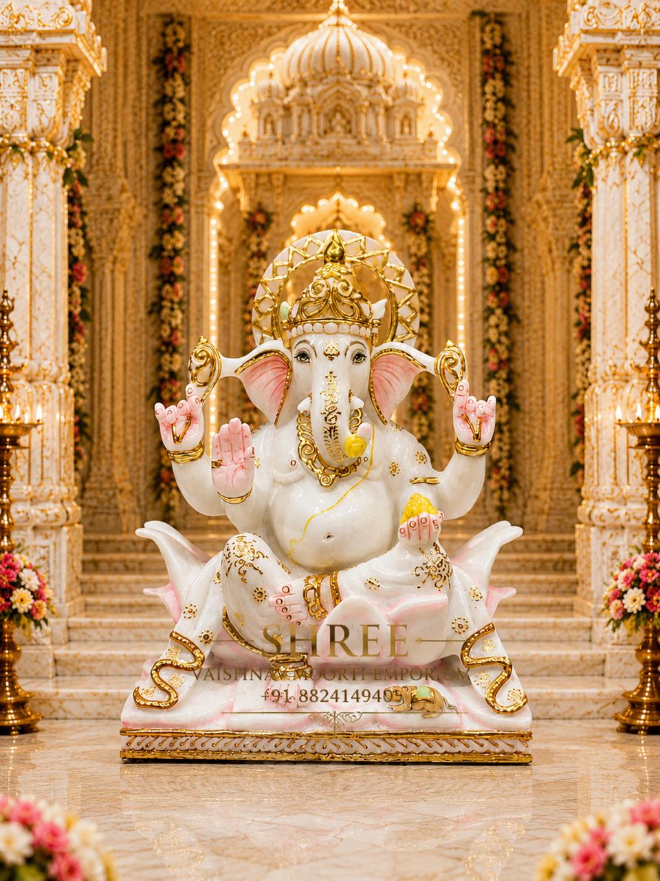 Premium White Marble Lord Ganesha Murti | Handcrafted Marble Ganpati Idol for Home & Temple
