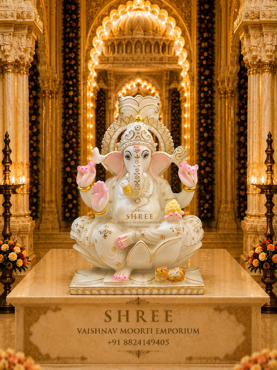 Premium White Marble Lord Ganesha Murti | Handcrafted Marble Ganpati Idol for Home & Temple